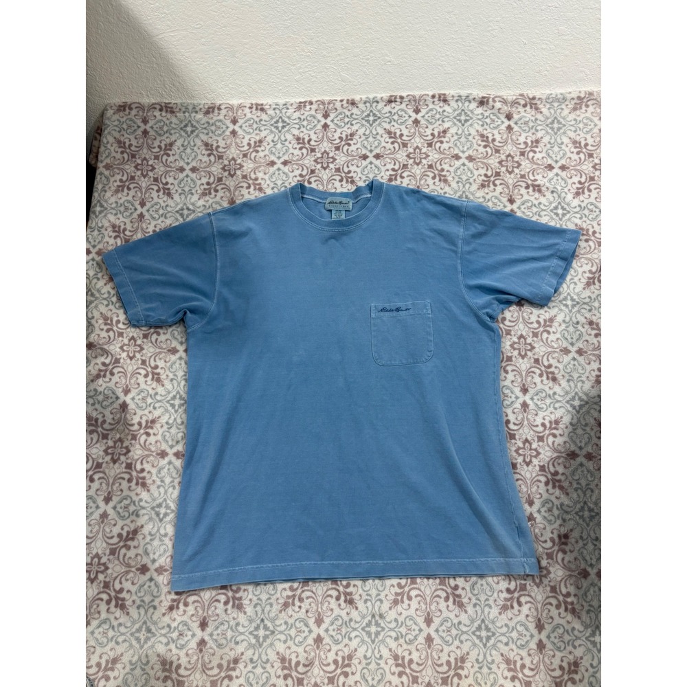 VTG Eddie Bauer Mens XL Tall Blue Pocket T-Shirt Cotton Short Sleeve Made in USA